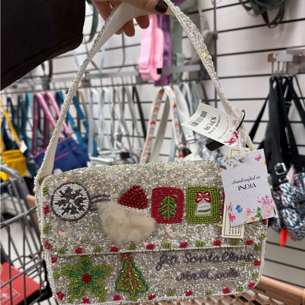 RARE Christmas Viral Beaded Made in India Bag NWT
